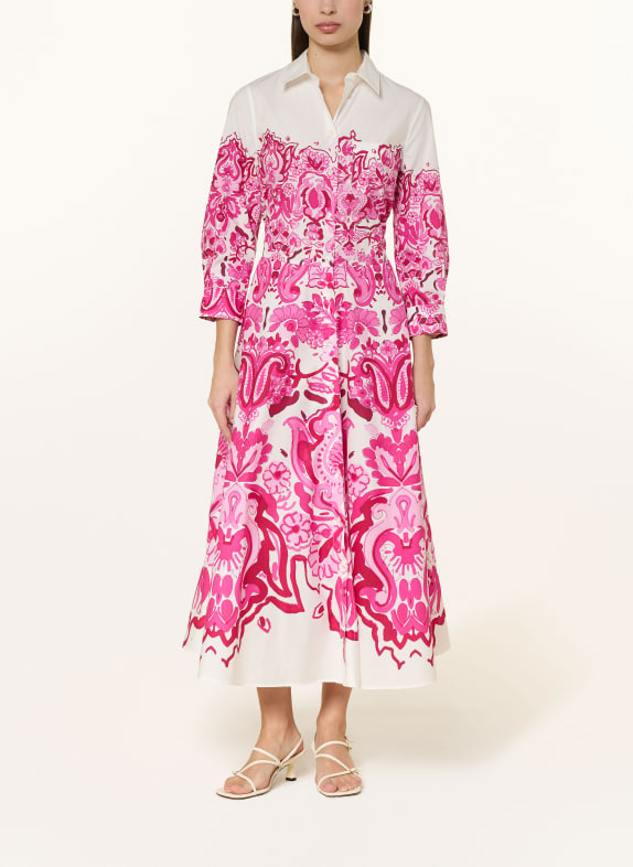 sara roka Hemdblusenkleid NYDIA mit 3/4-Arm WEISS / ROSA / PINK