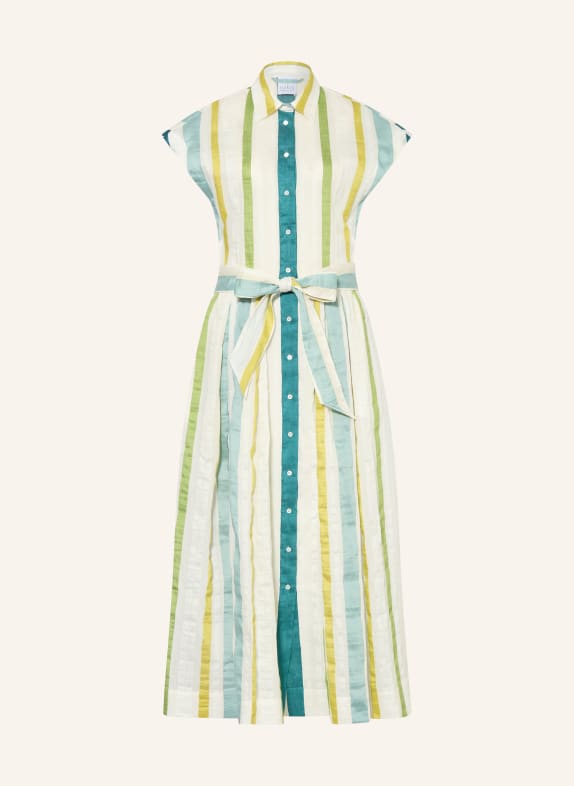 sara roka Hemdblusenkleid EDRINA mit Leinen CREME / GRÜN / PETROL