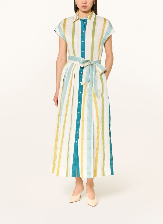 sara roka Hemdblusenkleid EDRINA mit Leinen CREME / GRÜN / PETROL