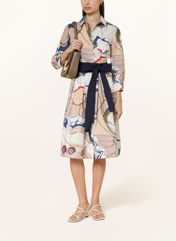 sara roka Hemdblusenkleid NIDINA mit 3/4-Arm WEISS / BEIGE / DUNKELBLAU