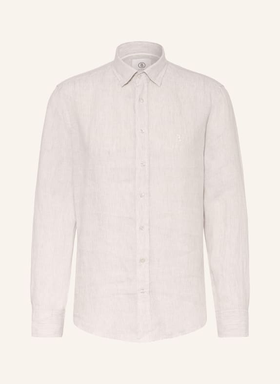 BOGNER Chemise en lin TIMI coupe classique BEIGE / BLANC