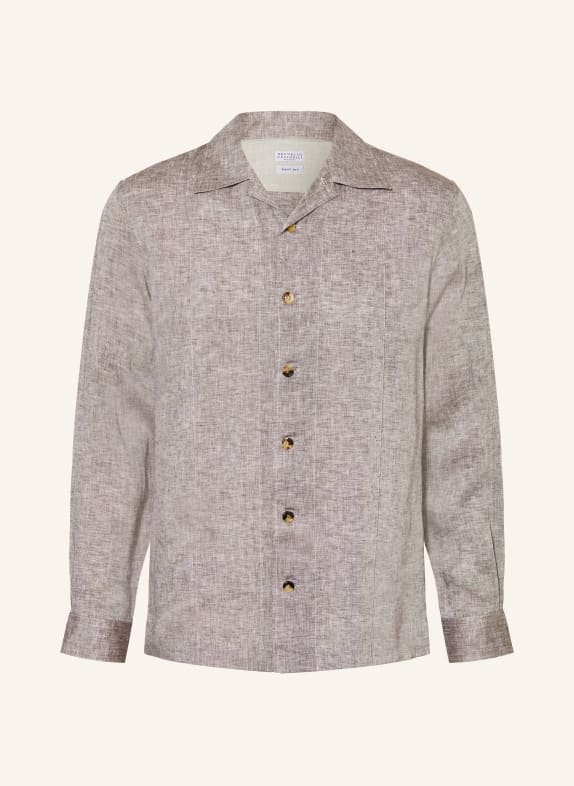 BRUNELLO CUCINELLI Comfort Fit linen shirt DARK BROWN / WHITE