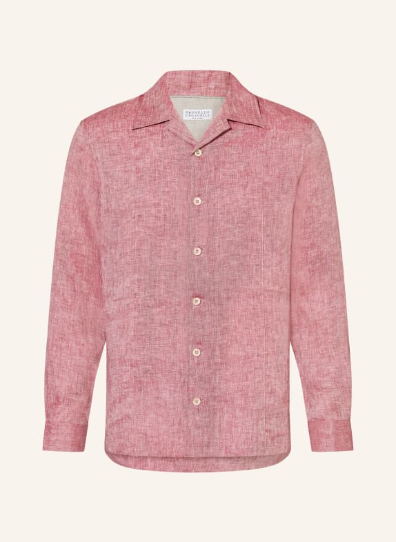 BRUNELLO CUCINELLI Comfort Fit linen shirt RED / WHITE