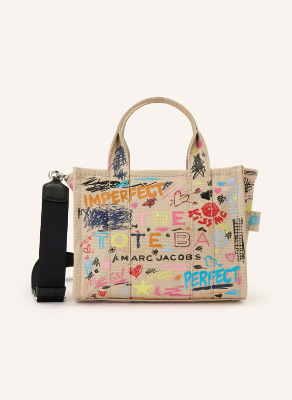 MARC JACOBS Umhängetasche THE PUNK SCRIBBLE CANVAS SMALL TOTE BAG HELLBRAUN / ROT / SCHWARZ