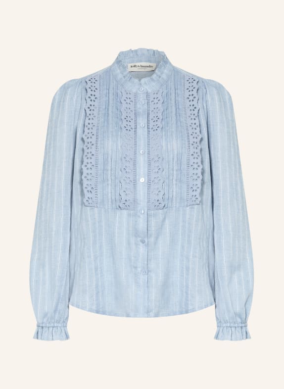 lollys laundry Bluse ARIELLL mit Rüschen und Lochspitze HELLBLAU