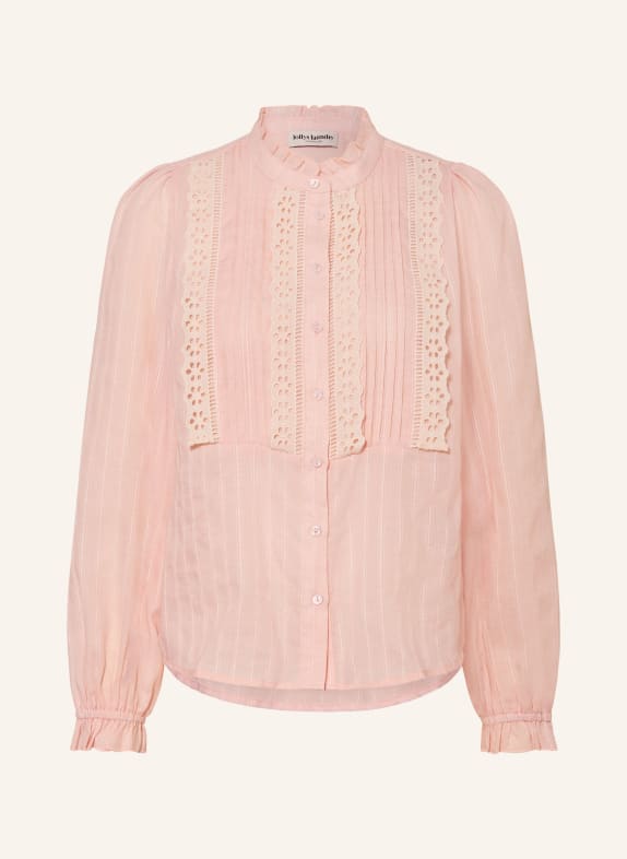 lollys laundry Bluse ARIELLL mit Rüschen und Lochspitze HELLROSA