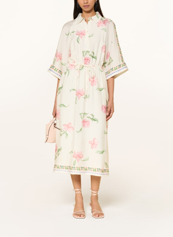 MOS MOSH Sukienka MMBUNNO z ozdobnymi perełkami i rękawami 3/4 ECRU / RÓŻOWY / ZIELONY