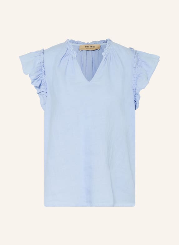 MOS MOSH MMTEA-blouse van linnen met ruches LICHTBLAUW