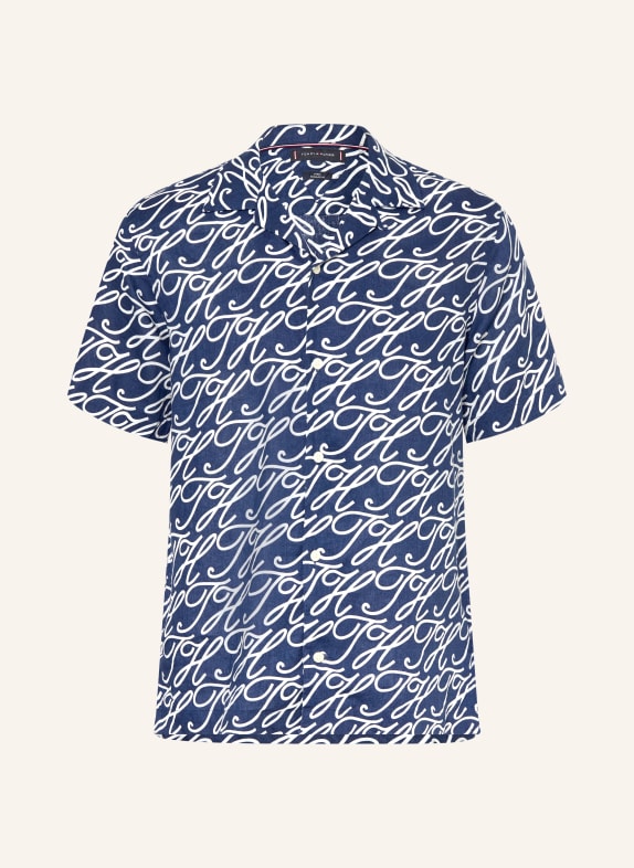 TOMMY HILFIGER Resorthemd met normale pasvorm van linnen DONKERBLAUW / WIT