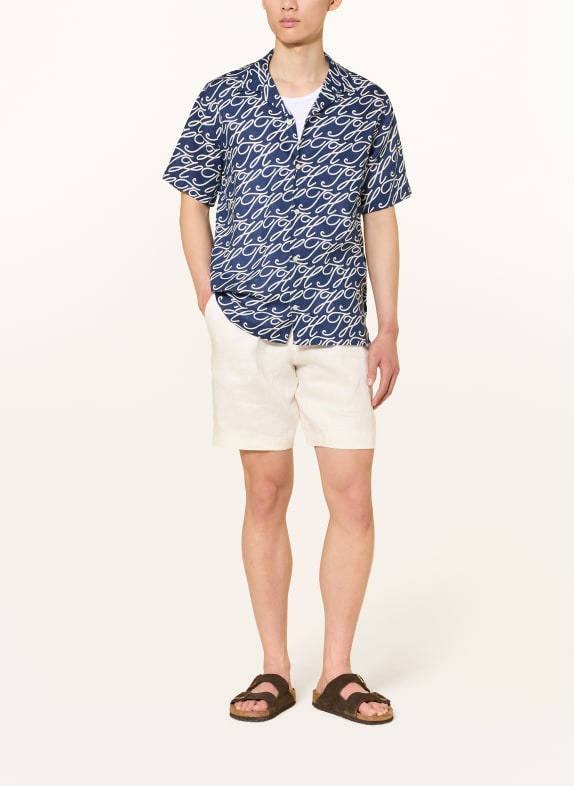 TOMMY HILFIGER Resorthemd met normale pasvorm van linnen DONKERBLAUW / WIT
