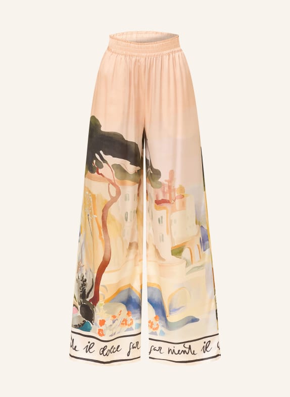 lilienfels Marlenehose aus Seide ROSÉGOLD / DUNKELORANGE / DUNKELGRÜN