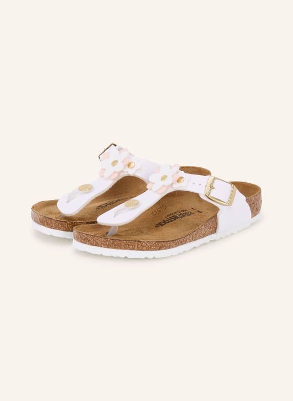 BIRKENSTOCK Zehentrenner GIZEH FLOWERS mit Nieten WEISS / GOLD / ROSA