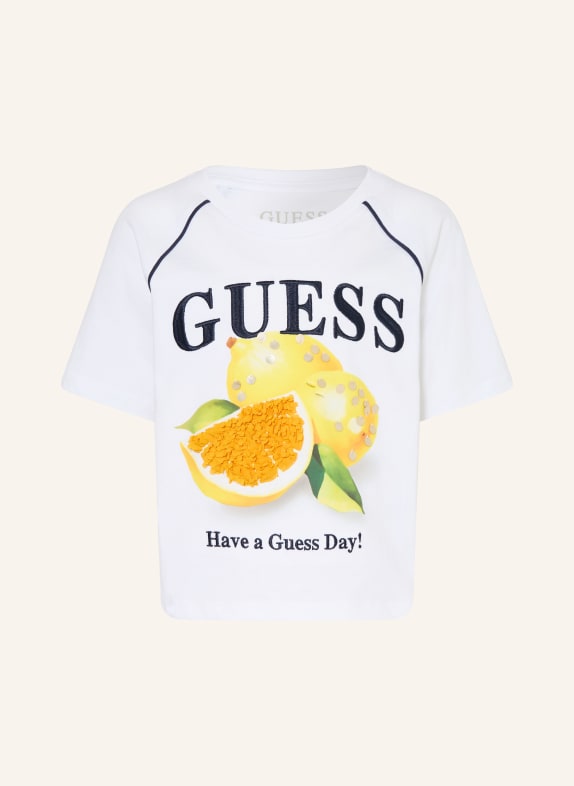 GUESS Sequin T-shirt WHITE / YELLOW / DARK BLUE