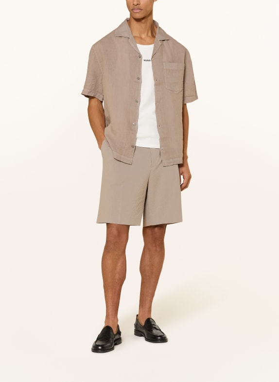HUGO Resorthemd EXOLINO Comfort Fit van linnen TAUPE