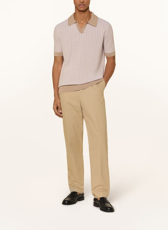 HUGO Gebreid poloshirt SEEROY BEIGE / WIT