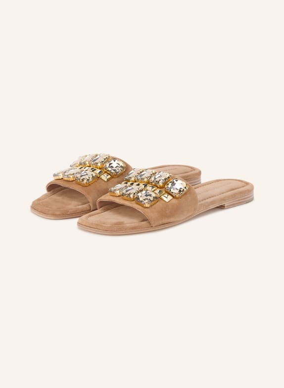 KENNEL & SCHMENGER HOLLY-slippers met strass-steentjes en studs BEIGE / GOUD