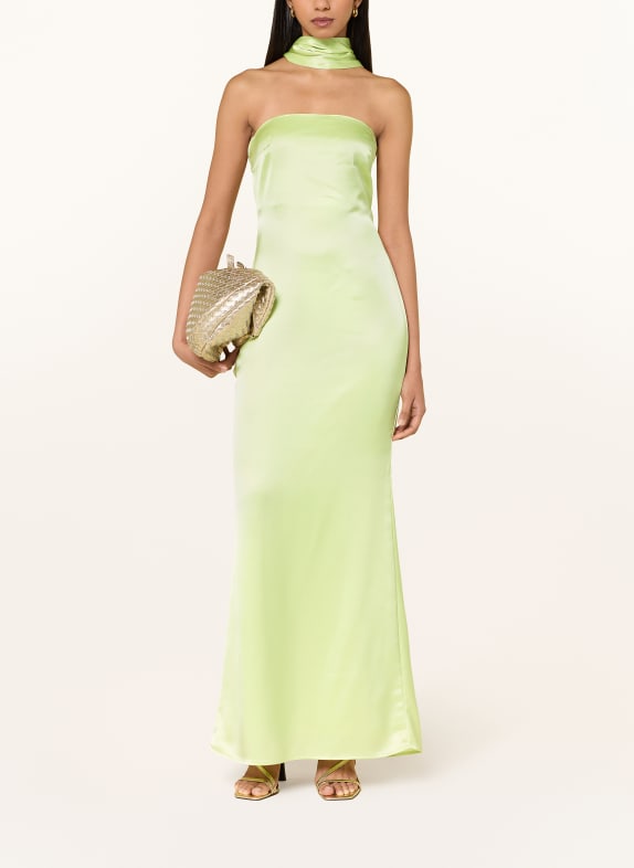 MALINA Off-Shoulder-Kleid ZELDA aus Satin mit abnehmbarem Schal HELLGRÜN