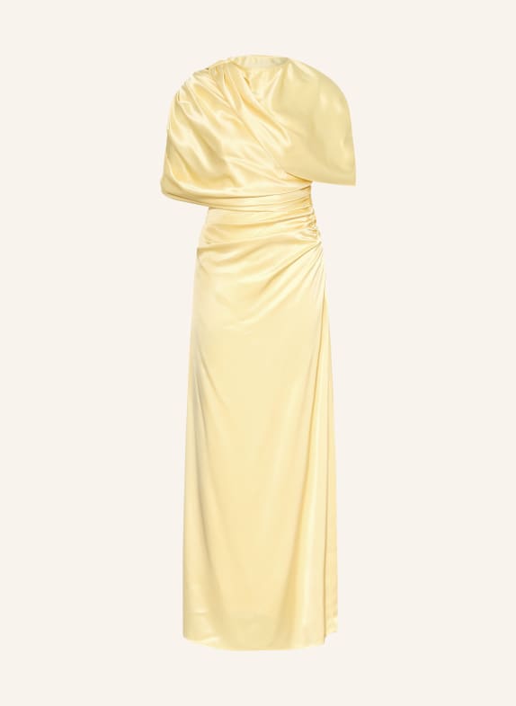MALINA CASSIA-jurk met één schouder van satijn LICHTGEEL