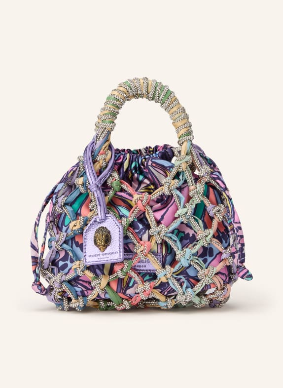KURT GEIGER Beuteltasche MACRAME CRYSTAL mit Schmucksteinen LILA / ROSA / HELLGRÜN