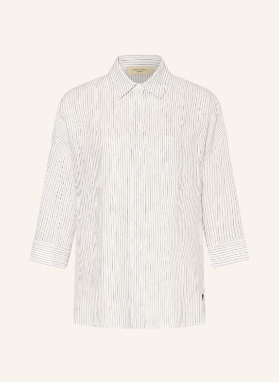 WEEKEND Max Mara PANETTO linen shirt blouse with 3/4 sleeves WHITE / DARK BLUE