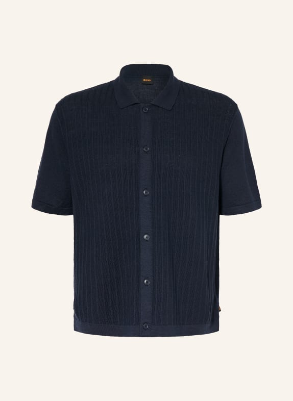 BOSS Strickhemd AMICINO Comfort Fit mit Leinen DUNKELBLAU