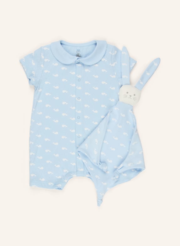 PETIT BATEAU Set: Body und Schmusetuch HELLBLAU / WEISS
