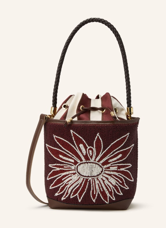 ViaMailBag Beuteltasche BOUQUET FLOWER mit Schmuckperlen DUNKELBRAUN / DUNKELROT / WEISS