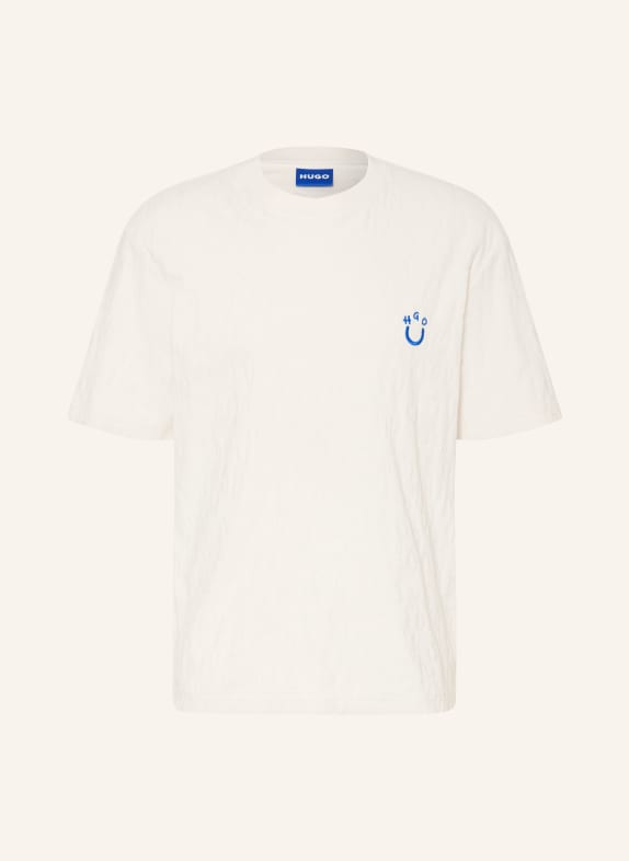 HUGO T-shirt NAGUTEE van badstof ECRU / BLAUW
