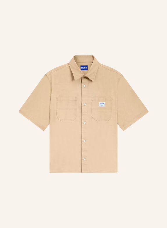 HUGO Kurzarm-Hemd EBWIN Comfort Fit BEIGE