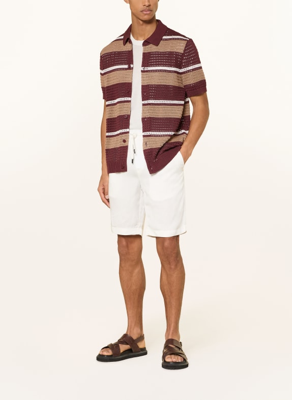 STRELLSON Gebreid overhemd ANDER Slim Fit DONKERROOD / LICHTBRUIN / WIT