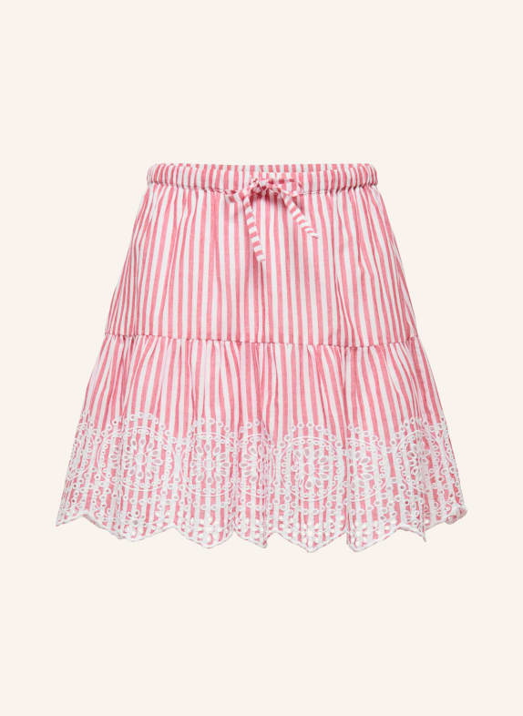 ONLY Skirt with eyelet lace LIGHT RED / WHITE