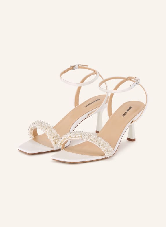 Lola Cruz MARTINA Ankle Sandals with Decorative Beads CREAM