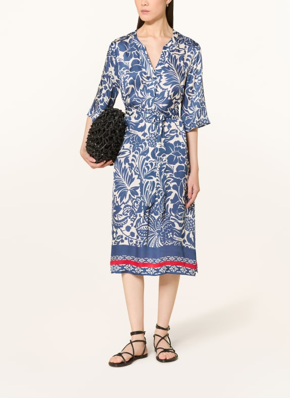 White Label Satinkleid mit 3/4-Arm DUNKELBLAU / ECRU / ROT