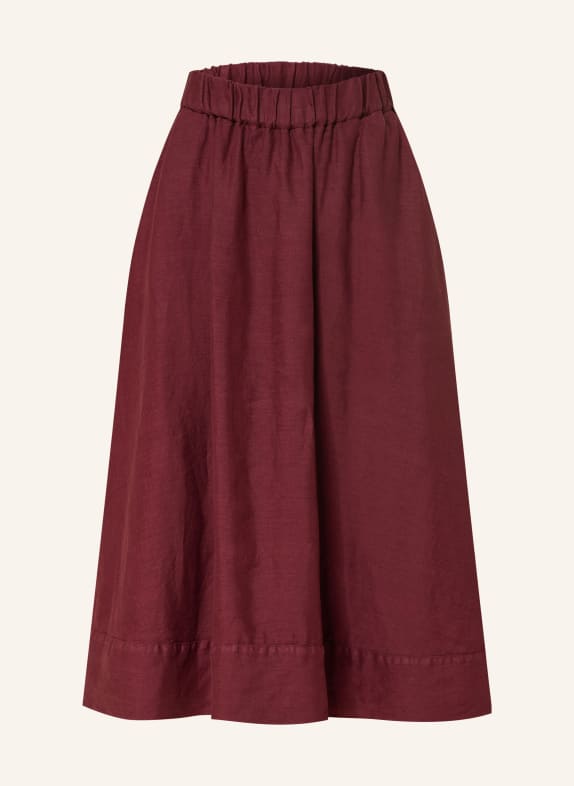 ROSSO35 spódnica z lnu CIEMNOCZERWONY