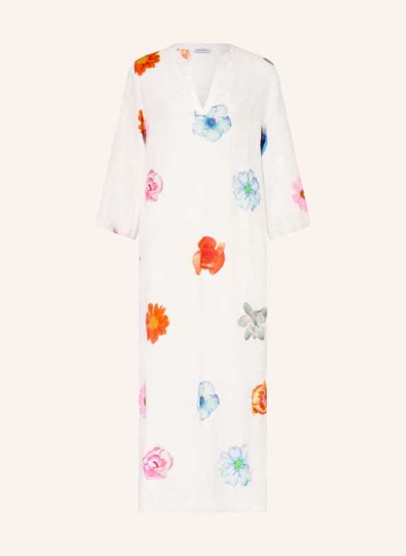 ROSSO35 Linen dress with 3/4-length sleeves WHITE / ORANGE / LIGHT BLUE