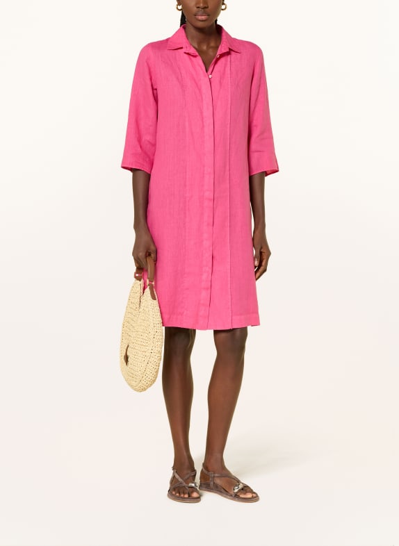 ROSSO35 Hemdblusenkleid aus Leinen mit 3/4-Arm PINK