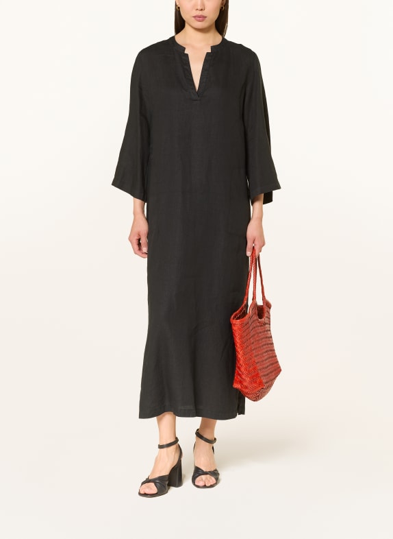 ROSSO35 Linen dress with 3/4-length sleeves BLACK