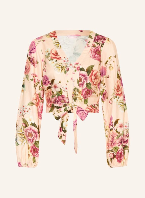 GUESS Korte blouse SHIRLEY van linnen LICHTORANJE / VIEUX ROSE / GROEN