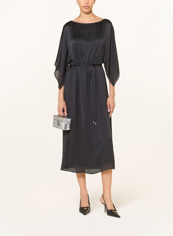 PESERICO Satinkleid mit 3/4-Arm und Schmucksteinen SCHWARZ