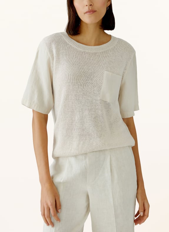 oui Strickshirt aus Leinen im Materialmix BEIGE