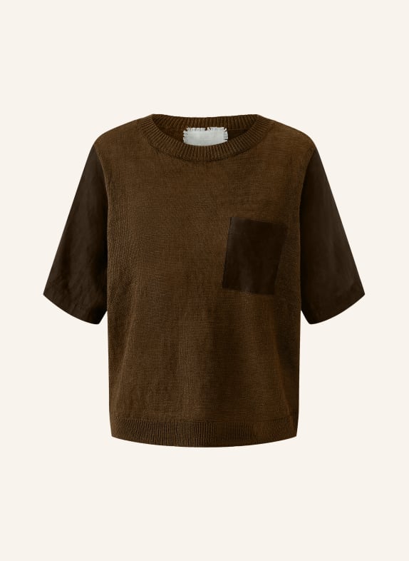 oui Gebreid shirt van linnen in een materiaalmix MARRON FONCÉ