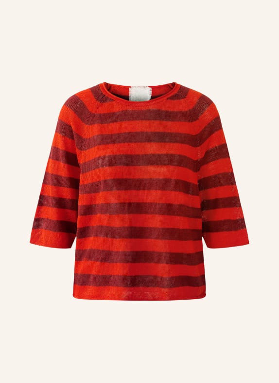 oui Gebreid shirt van linnen met 3/4-mouwen ROOD / DONKERPAARS