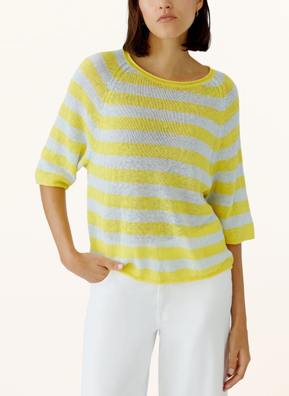 oui Strickshirt aus Leinen mit 3/4-Arm GELB / HELLBLAU