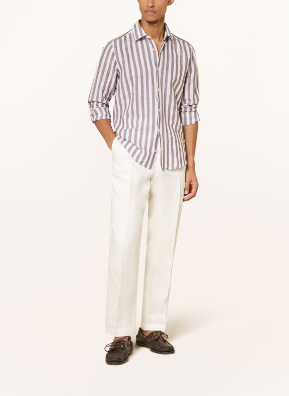 JOOP! Overhemd PIT Slim Fit met linnen MARRON FONCÉ / WIT