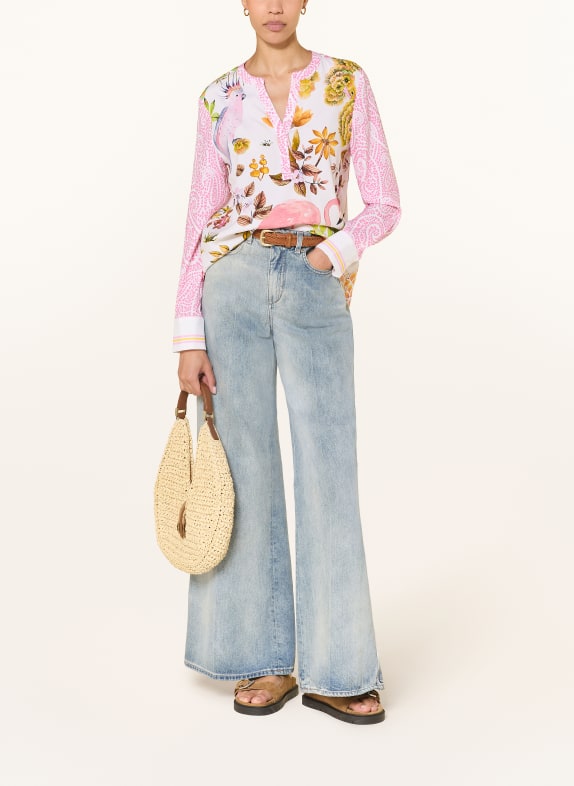 HERZENS Zijden blouse WIT / ROZE / GEEL