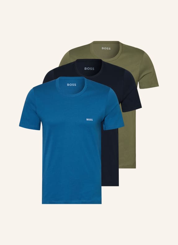 BOSS 3er-Pack T-Shirts PURE COTTON BLAU / KHAKI / DUNKELBLAU