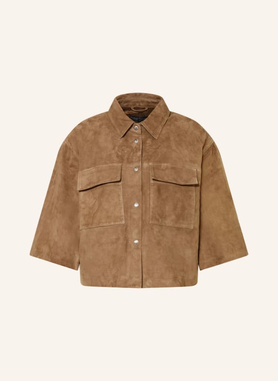 REPEAT Leather jacket with 3/4 sleeves BROWN