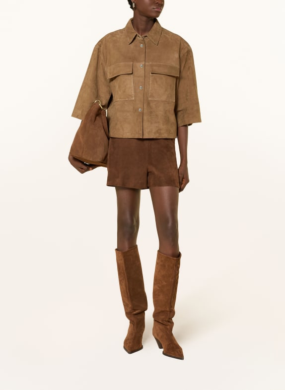 REPEAT Leather jacket with 3/4 sleeves BROWN