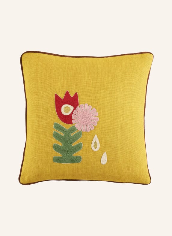 JONATHAN ADLER Dekokissen PLAYA TULIP aus Leinen DUNKELGELB / ROT / GRÜN
