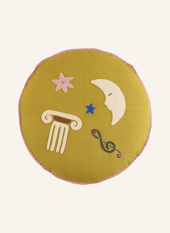 JONATHAN ADLER Dekokissen PLAYA CELESTIAL aus Leinen OLIV / CREME / BLAU